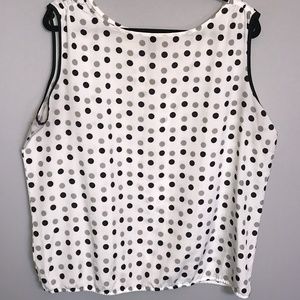 Ann Taylor Sleeveless Top W/Black & Tan Polka Dots